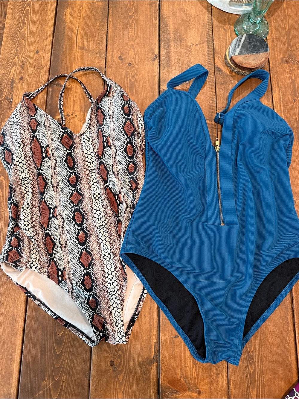 Bundle Kona Sol One-Piece Swimsuits - Blue & Snake Print